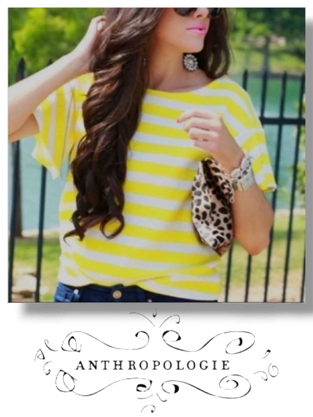 Anthropologie by Postmark Edie Striped Swing Tee Size Small Yellow White